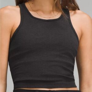 Lululemon Ebb to Street Cropped Racerback black ribbed Top.